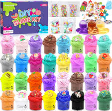 Lila Fluffy Slime Kit för Barn - 35 Färger